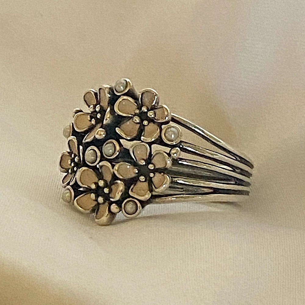 Pandora Cherry Blooms Sterling Silver and Pearl Ring